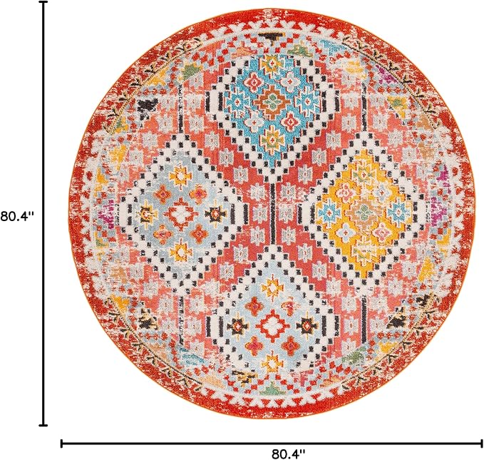 SAFAVIEH Madison Collection 6'7" Round Rust/Pink MAD418Q Boho Diamond - Image 2