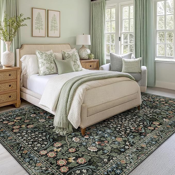 MUJOO 8x10 Area Rugs, Floral Washable Rugs - Image 7