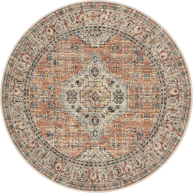 Lahome Oriental Washable Round Rugs, Non-Slip Round Rug 4ft Ultra-Thin - Image 7