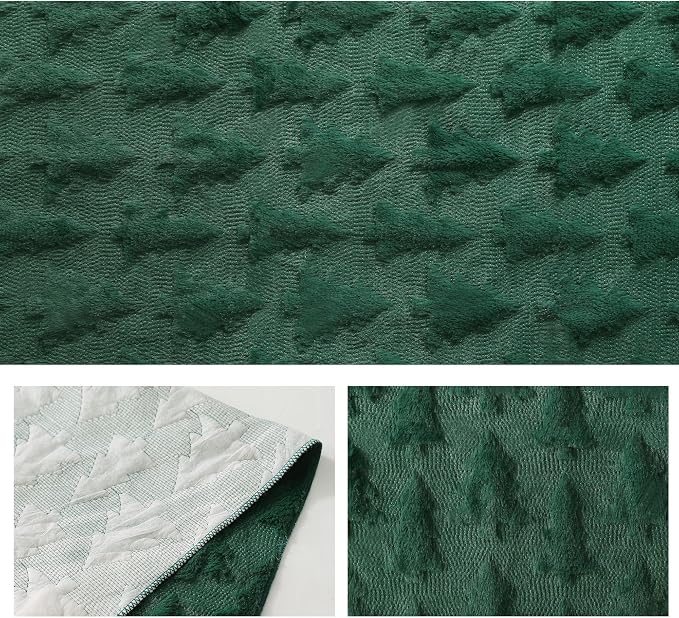 Christmas Tbale Runner 13x36 Inch Soft Plush Faux Fur Jacquard Green Big Small - Image 5