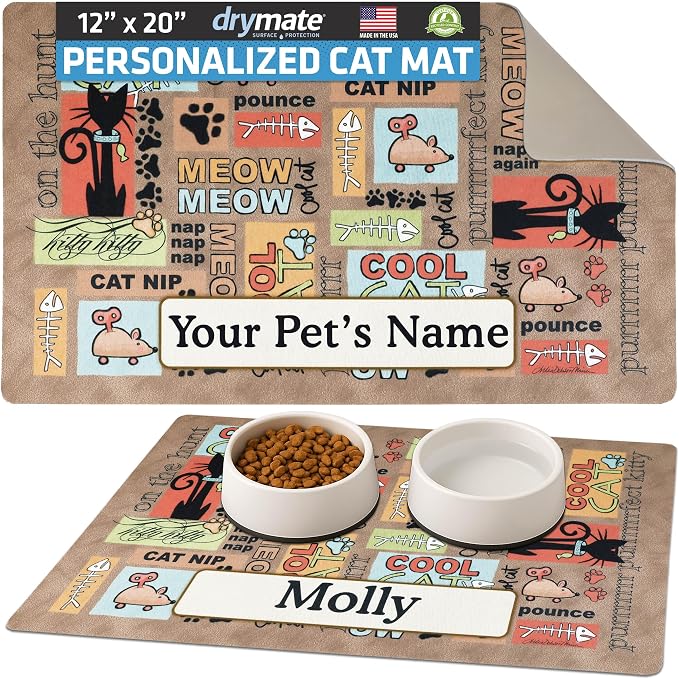 Drymate Personalized Pet Bowl Placemat, Custom Dog & Cat Food Feeding Mat by Drymate