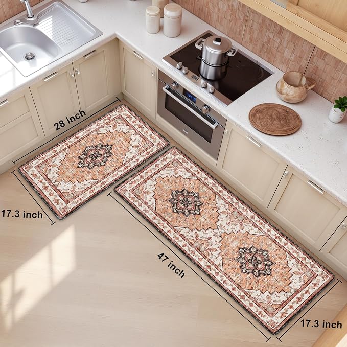 Boho Kitchen Mats for Floor 2 Piece Set Anti Fatigue Cushioned PVC Kitchen Rugs - Image 2