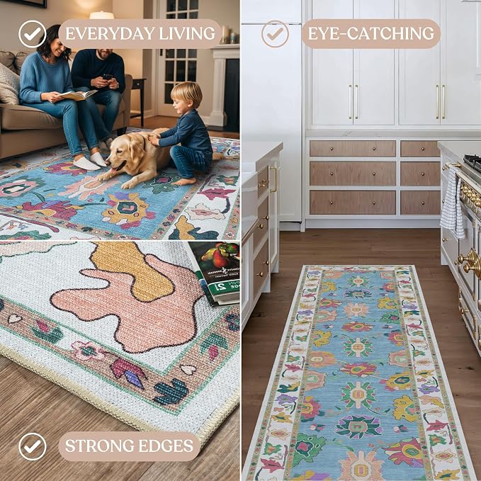 Fame Living Colorful Oushak Runner Rug, Modern Runners, Long Runner Rugs - Image 4