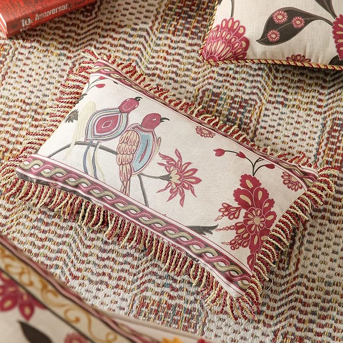patdrea Designer Throw Pillow Covers 12"x20", Vintage Flowers and Bird Pattern - Image 6