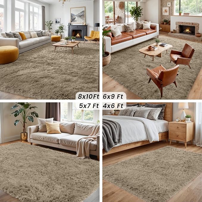 5x7 Area Rugs for Living Room: Soft Fluffy Shag Gray Camel Rugs for Bedroom - Image 7