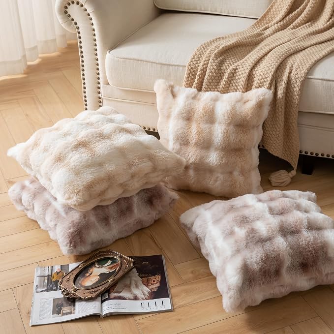 Pack of 2 Thick Plush Throw Pillow Covers Fluffy Wave Faux Fur Decorative - Image 5