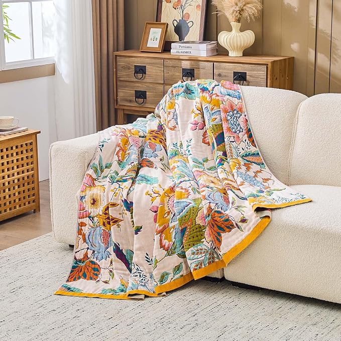 Farmhouse Throw Blanket, 100% Cotton Bohemian Vintage Quilt - Image 4