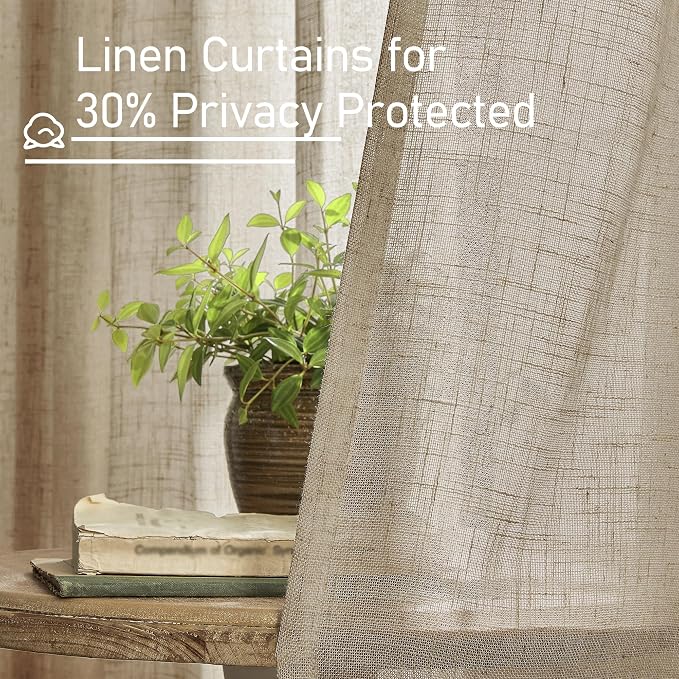 LAMIT Taupe Linen Curtains 45 Inch Length 2 Panels, Light Filtering Panels Back - Image 5