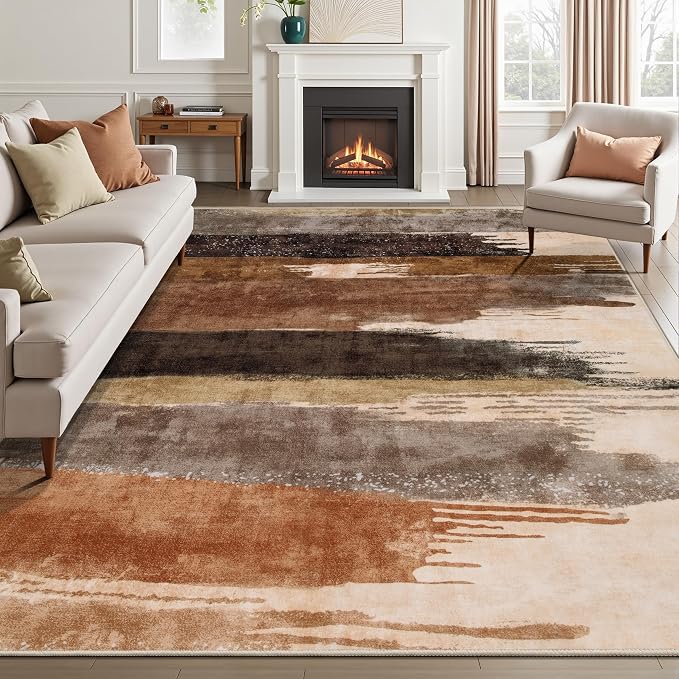 Ciicool Modern Abstract Brown Grey Rug by CIICOOLHomeDeco