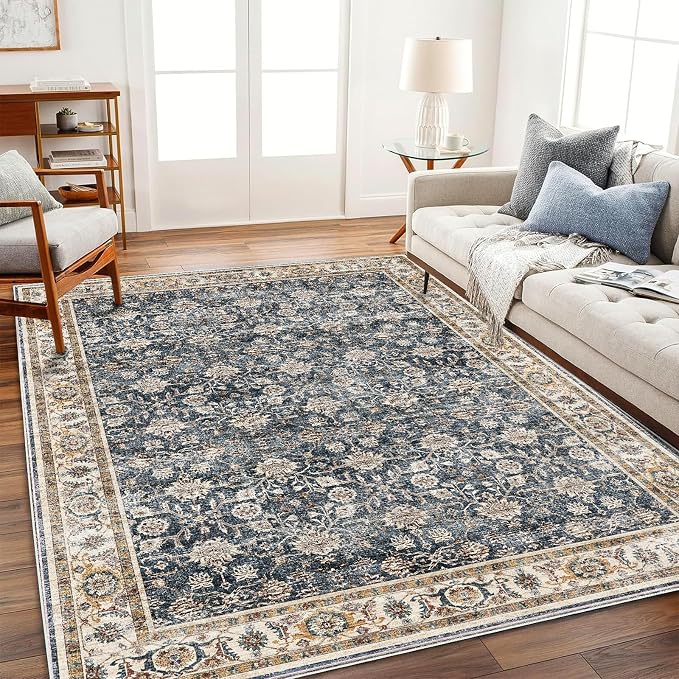 Washable Area Rug 8'x10' Retro Boho Design Non-Shedding Non-Slip Easy Care Ideal - Image 2
