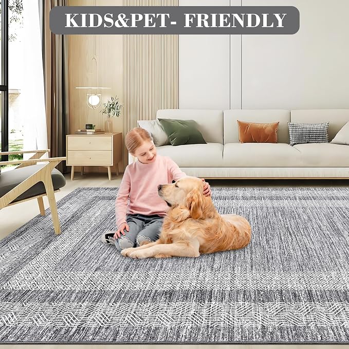 GarveeHome Modern Geometric Area Rug 5x7 Distressed Bordered Rug Washable Non - Image 5