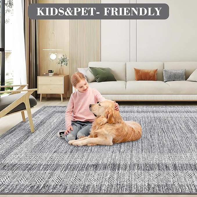 GarveeHome Modern Geometric Area Rug 4x6 Distressed Bordered Washable Non Slip - Image 7