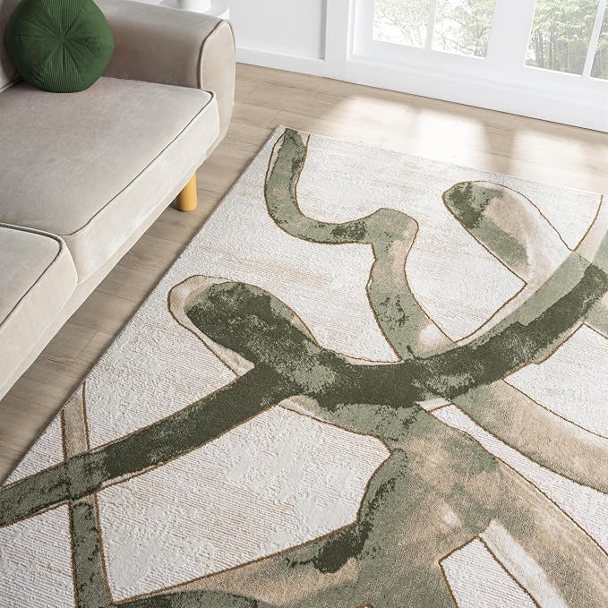 Abani Beige Cream Green Graffiti Washable Area Rug – 2' x 3' – Abstract - Image 9