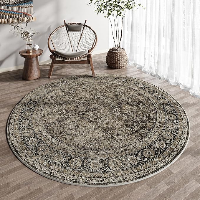 Brown Round Area Rug 3ft Entryway 3x3 Circle Vintage Indoor Kitchen Washable - Image 6