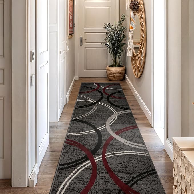 Rugshop Modern Wavy Circles Design Non-Shedding Runner Rug, Carpet - Image 9