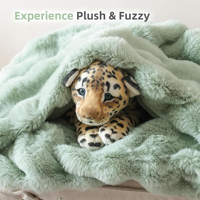Smoofy Faux Fur Throw Blanket for Couch – Sage Fluffy Cozy Rabbit Fleece - Image 7