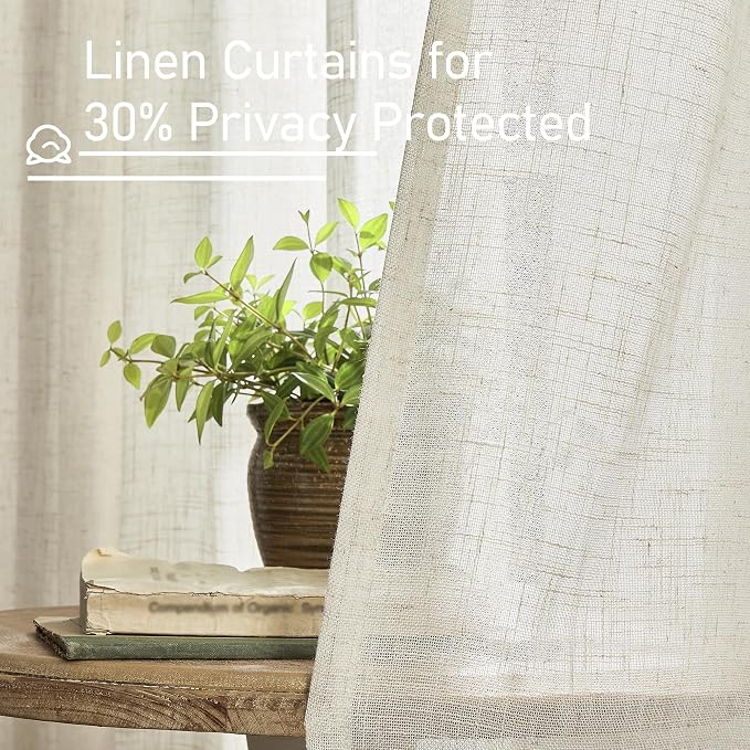 LAMIT Kitchen Semi Sheer Linen Curtains 24 Inch Long, Light Filtering Panels - Image 5