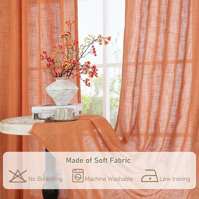 LAMIT Linen Semi Sheer Curtains 96 inches Long 2 Panels Set, Light Filtering - Image 8