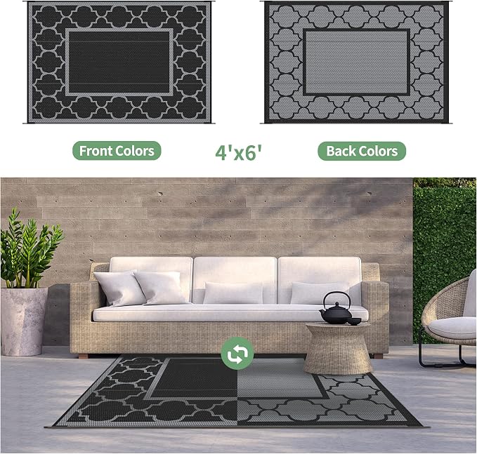GENIMO 4 ' x 6 ' Outdoor Rug for Patio, Waterproof Indoor Outdoor Plastic Straw - Image 2