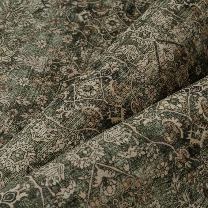 6x9 Area Rug for Living Room Green Brown Vintage Washable Bedroom Carpet - Image 8