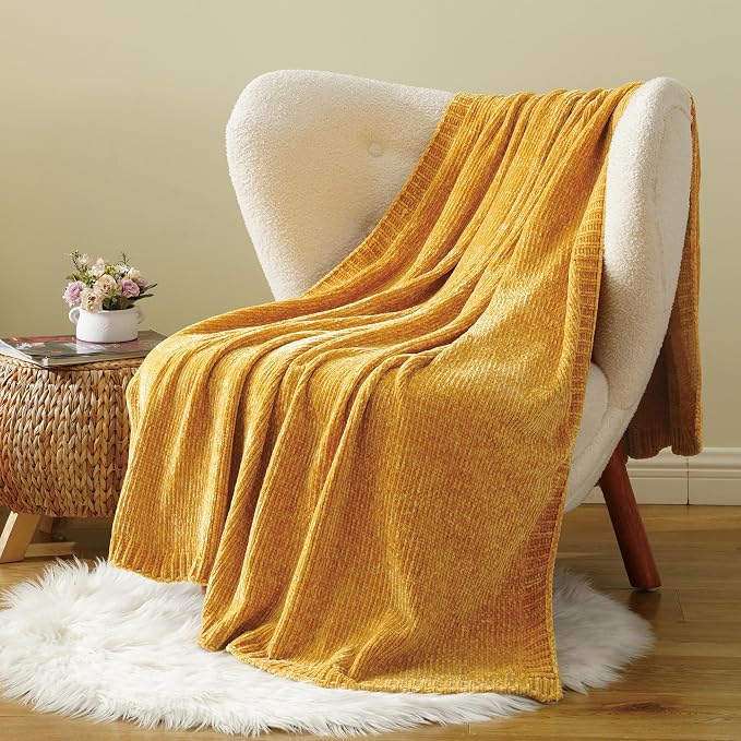 BATTILO HOME Mustard Yellow Throw Blanket - Image 3