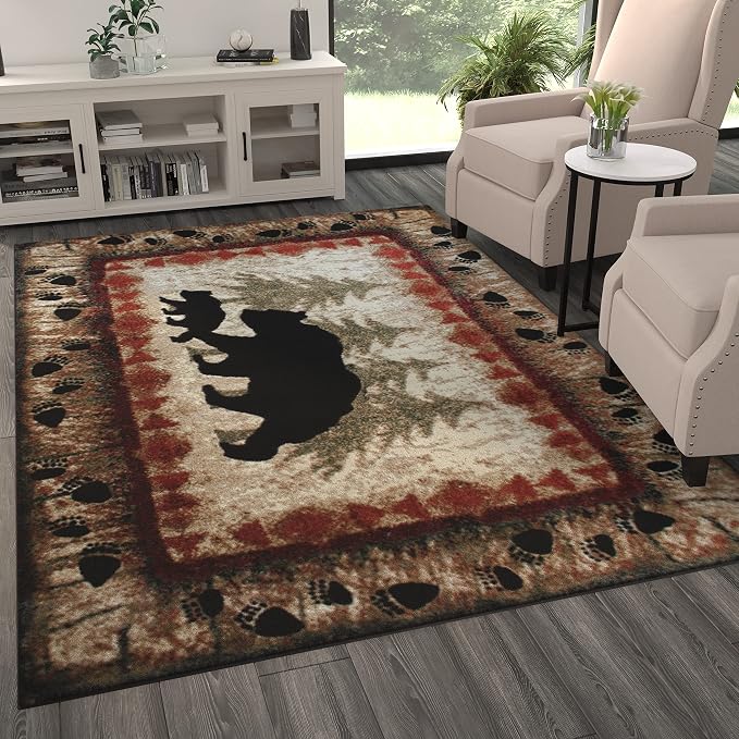 Masada Rugs, Cabin Lodge Area Rug Bear and Cub Scene - Image 3