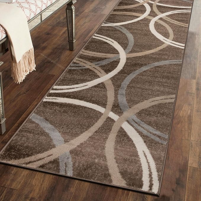 Rugshop Modern Wavy Circles Design Runner Rug, Non-Shedding Carpet by Rugshop