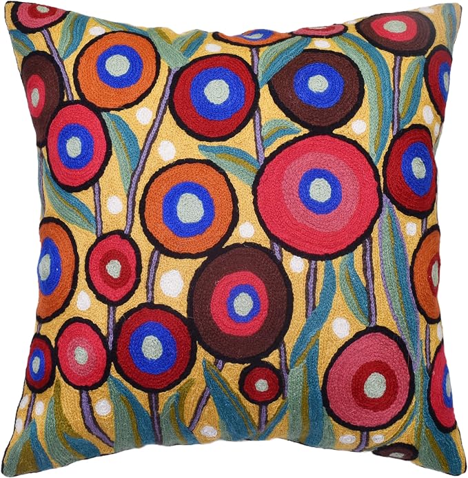 Yellow Floral Poppy Pillow Cover by Kashmir+Designs