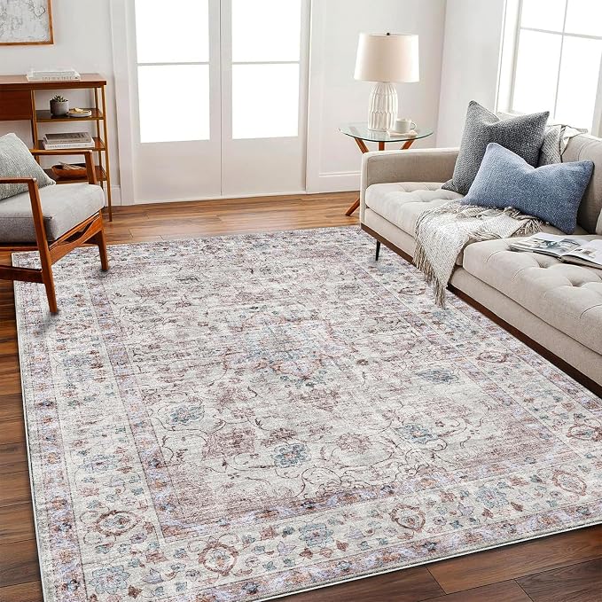 Washable Area Rug 4'x6' Traditional Floor Cover Foldable Thin Rugs Retro - Image 2