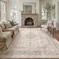 Beige Area Rug 8x10 for Living Room Washable Vintage Carpet Low Pile Non Slip by PureCozy