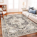 Area Rug 6'x9' Black-Purple Khaki Washable Vintage Traditional Floor Cover Thin by CHAMPLANT