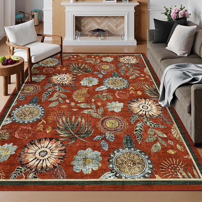 GarveeHome 5x7 Floral Washable Area Rug: Large Living Room Area Rug by GarveeHome