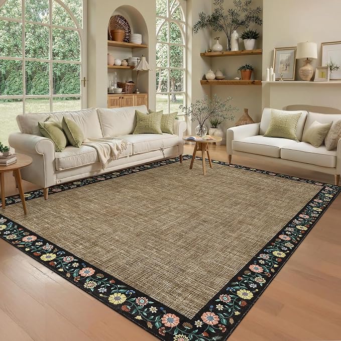 GarveeHome Washable Rugs for Living ROM 8 x 10 Large Area Rug Farmhouse Floral - Image 2