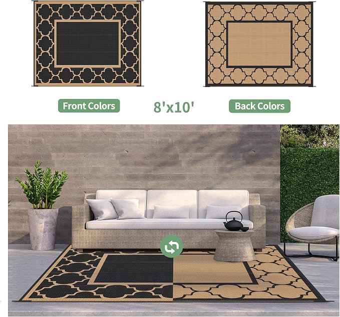 GENIMO Outdoor Rug 8' x 10' Patio Waterproof, Foldable Reversible Plastic Straw - Image 5