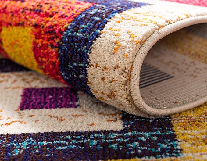 Unique Loom Estrella Collection Colorful, Squares Modern, Abstract Area Rug - Image 9
