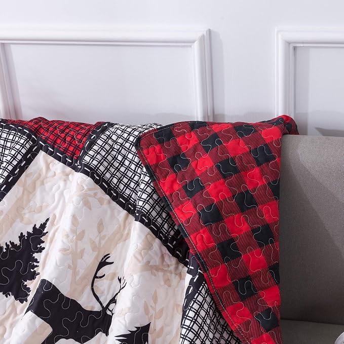 Soul & Lane Deer in The Pines 50" x 60" Lightweight Buffalo Plaid Blanket: - Image 3