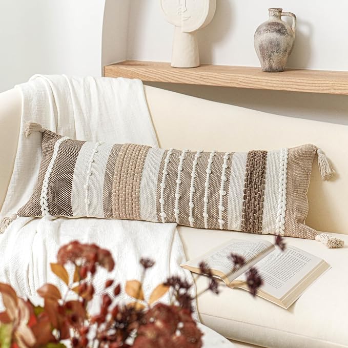 BlissBlush Brown Decorative Lumbar Pillow Cover 14x36 Boho Long Body Pillow - Image 5