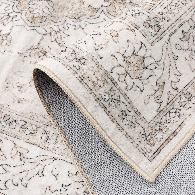 Beige Runner Rug 2x6 Washable Vintage Long Carpet - Image 8