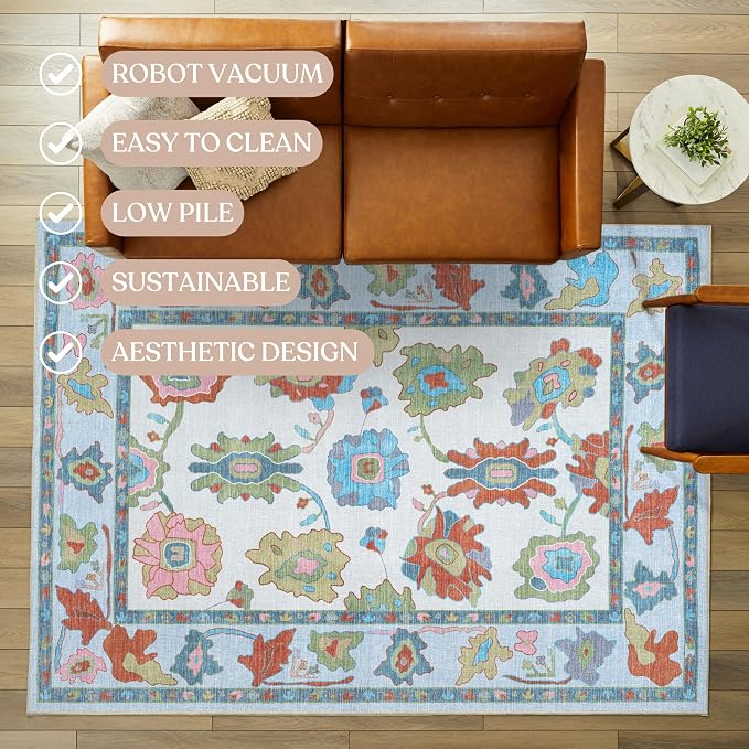 Fame Living Colorful Oushak Runner Rug, Modern Runners, Small Throw Rugs - Image 3