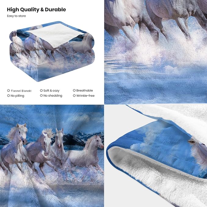 Prancing White Horses Throw Blanket - Image 3