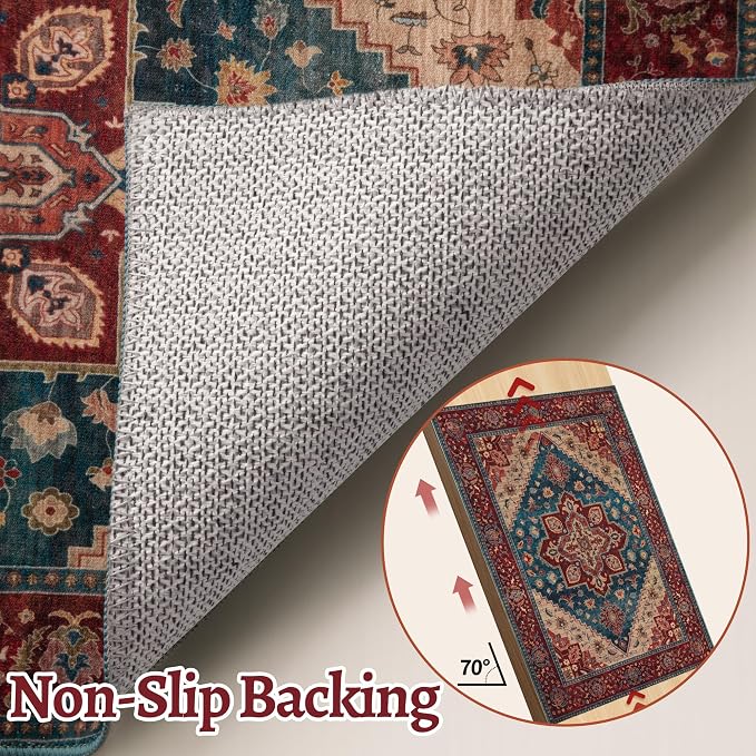 Tangsoo Oriental Red Rug 5x7 Washable Area Rugs - Image 4