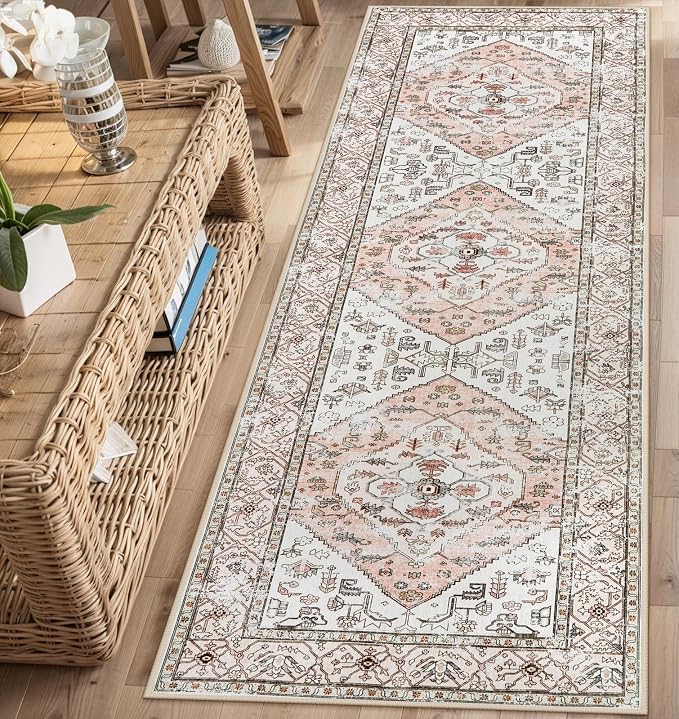 Lahome Boho Washable Non-Slip Pink Rug - Image 2