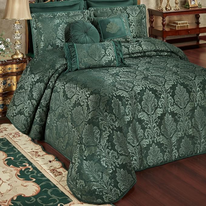 Touch of Class Camelot Luxury Bedding | Emerald Green | Matte Satin Damask on by TouchofClass