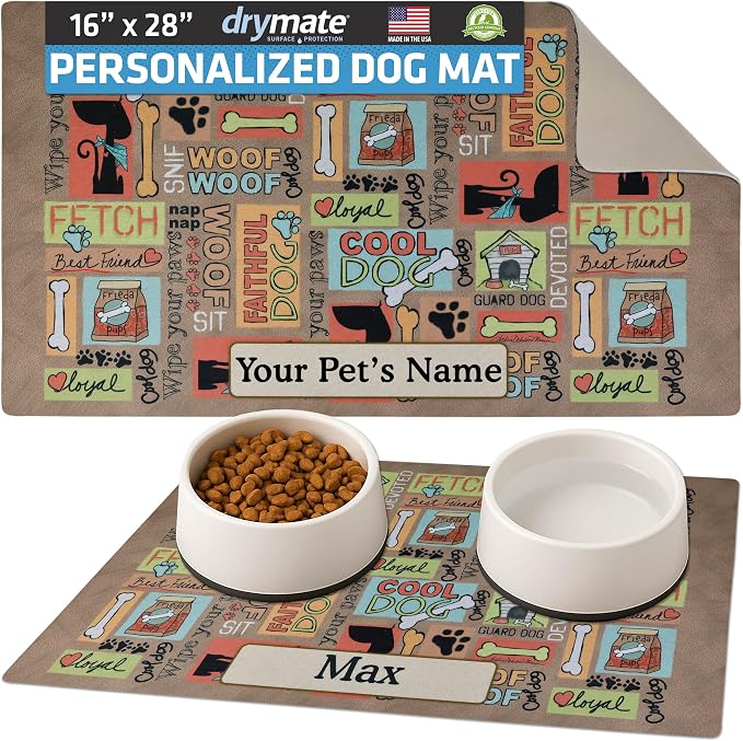 Drymate Personalized Pet Bowl Placemat, Custom Dog & Cat Food Feeding Mat by Drymate