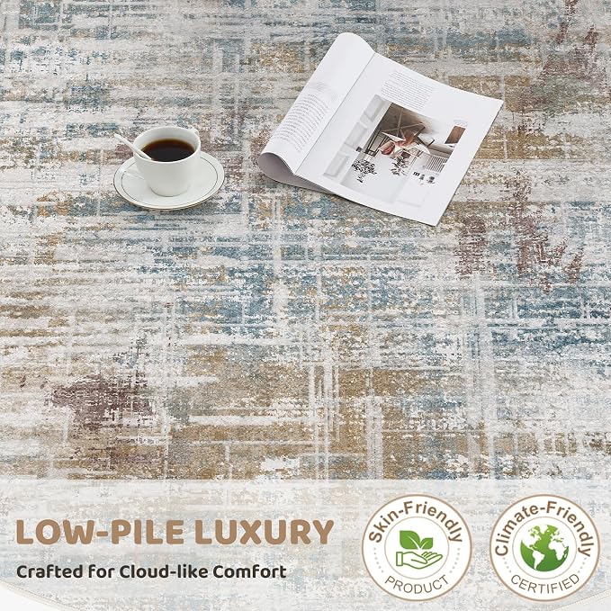 5ft Round Area Rug for Living Room: 5x5 Washable Neutral Abstract Modern Soft - Image 7