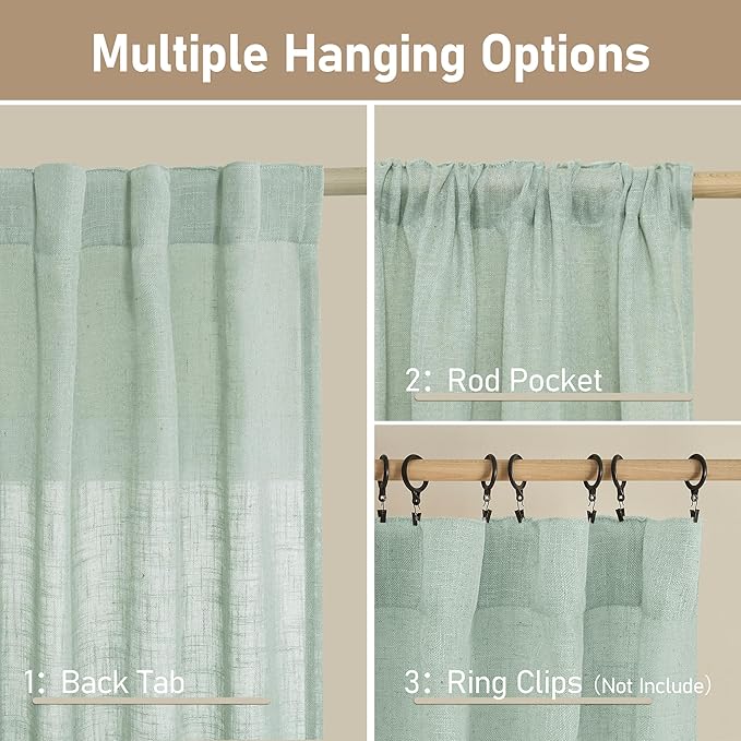 LAMIT Light Sage Linen Curtains 45 Inches Long - Image 3