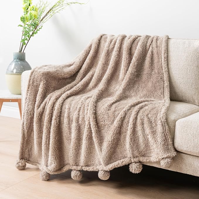 PAVILIA Taupe Sherpa Throw Blanket - Image 2