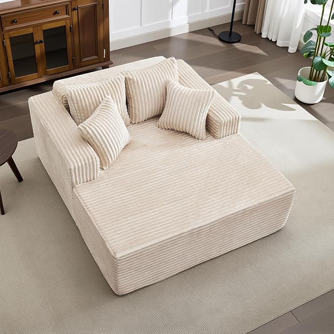 61" Oversized Chaise Lounge Chair Indoor, Boneless Couch Cloud Fluffy Chaise by Unknown