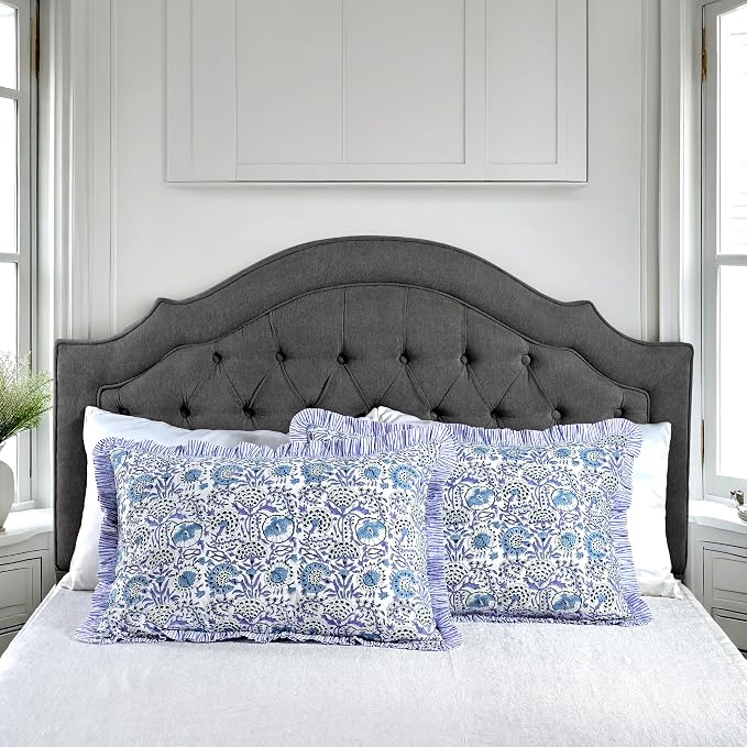 CPC Indigo Blue 100% Cotton Block Print Ruffle Sham Cover 20X30 inch Pack of 2 - Image 9