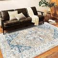 Washable Area Rug 10x14 Boho Chic Medallion Distressed Design Non-Shedding Easy by CHAMPLANT
